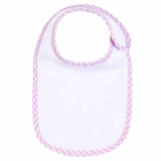 Gingham Border Bib & Burp Cloth (Pink)