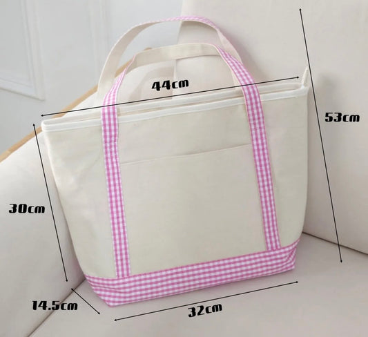 Gingham Trim Canvas Tote