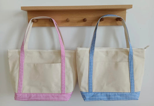 Gingham Trim Canvas Tote