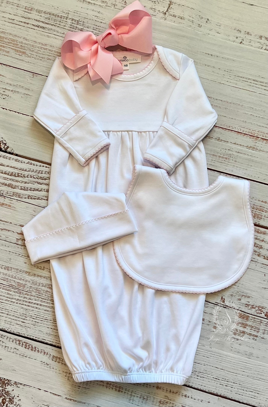 Picot Trimmed Gown (White with Pink)