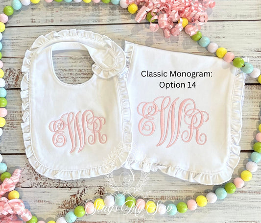 Ruffle Bib & Burp Cloth (White)