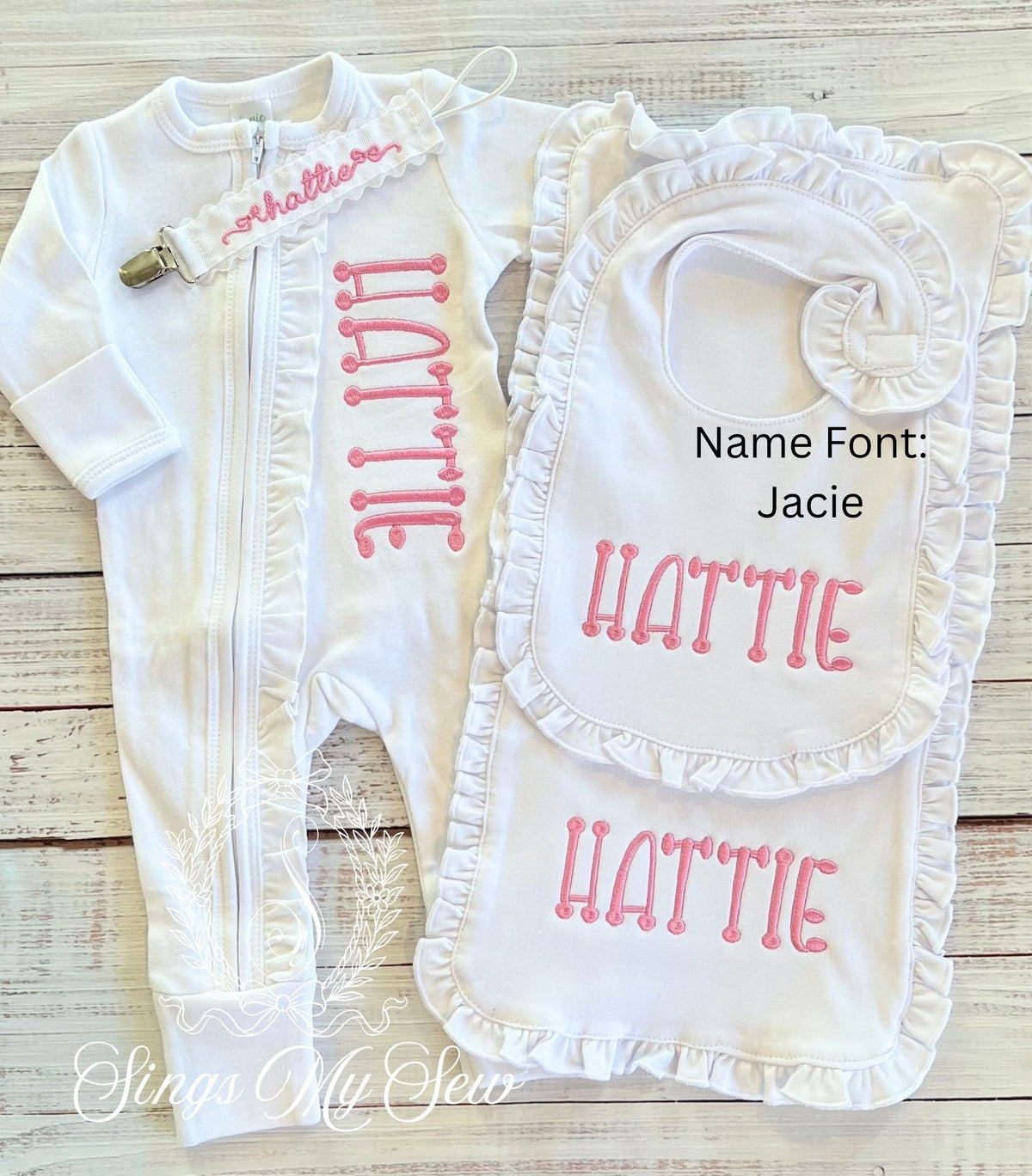 Ruffle Bib & Burp Cloth (White)