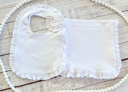Ruffle Bib & Burp Cloth (White)