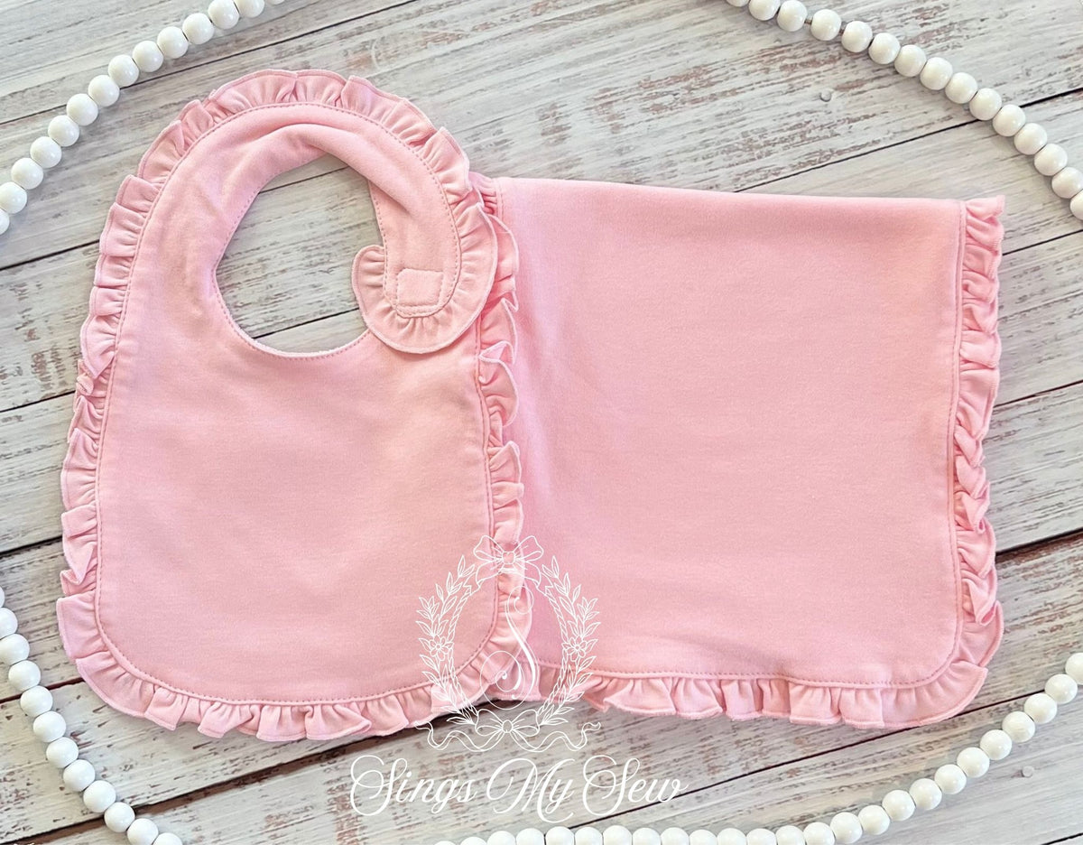 Ruffle Bib & Burp Cloth (Pink)