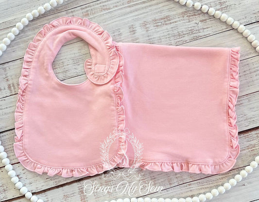 Ruffle Bib & Burp Cloth (Pink)