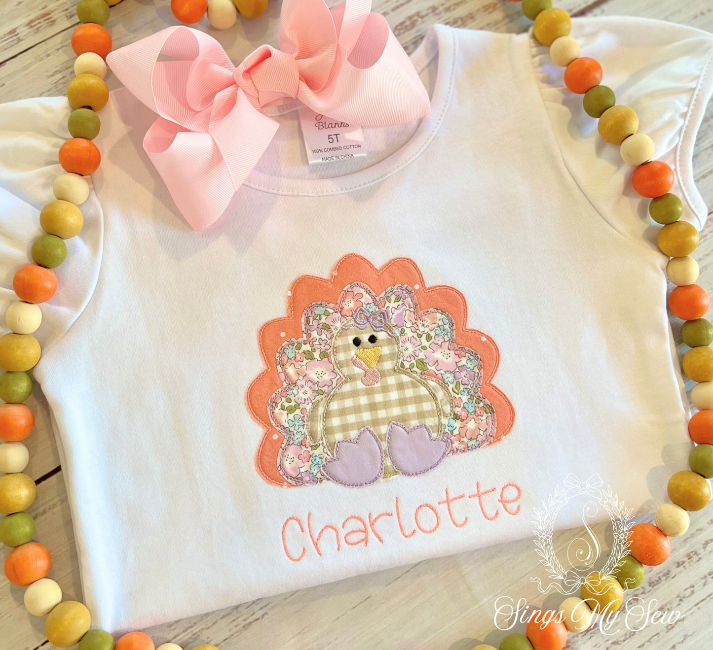 Turkey Girl Applique Name Shirt