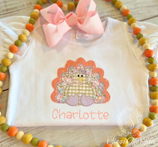 Turkey Girl Applique Name Shirt