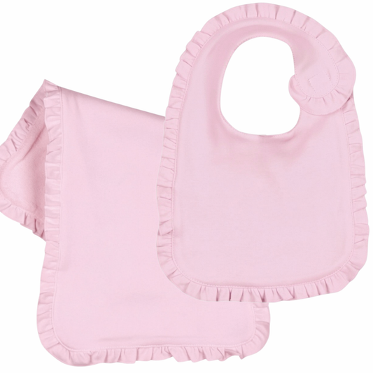 Ruffle Bib & Burp Cloth (Pink)