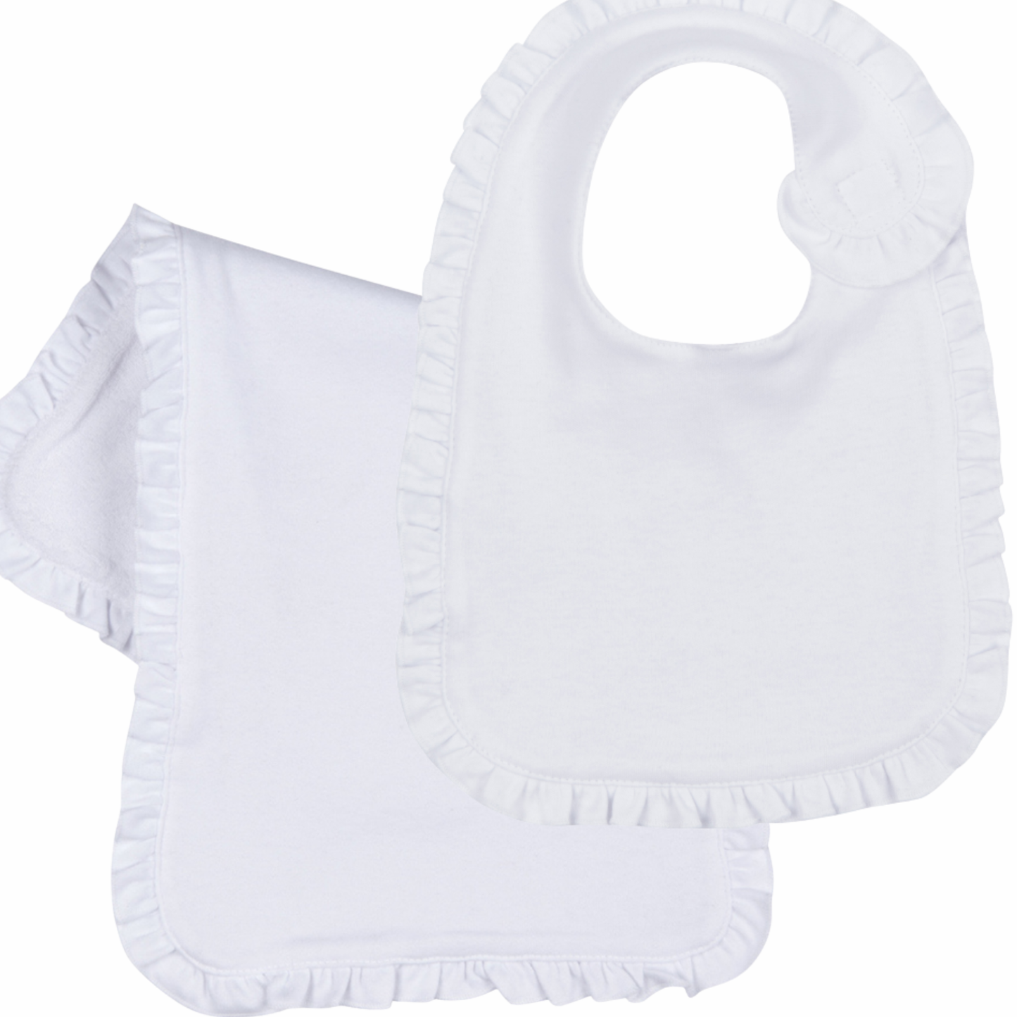 Ruffle Bib & Burp Cloth (White)
