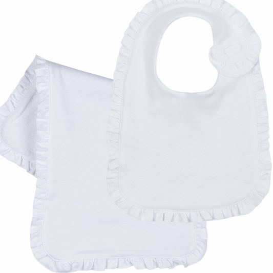 Ruffle Bib & Burp Cloth (White)