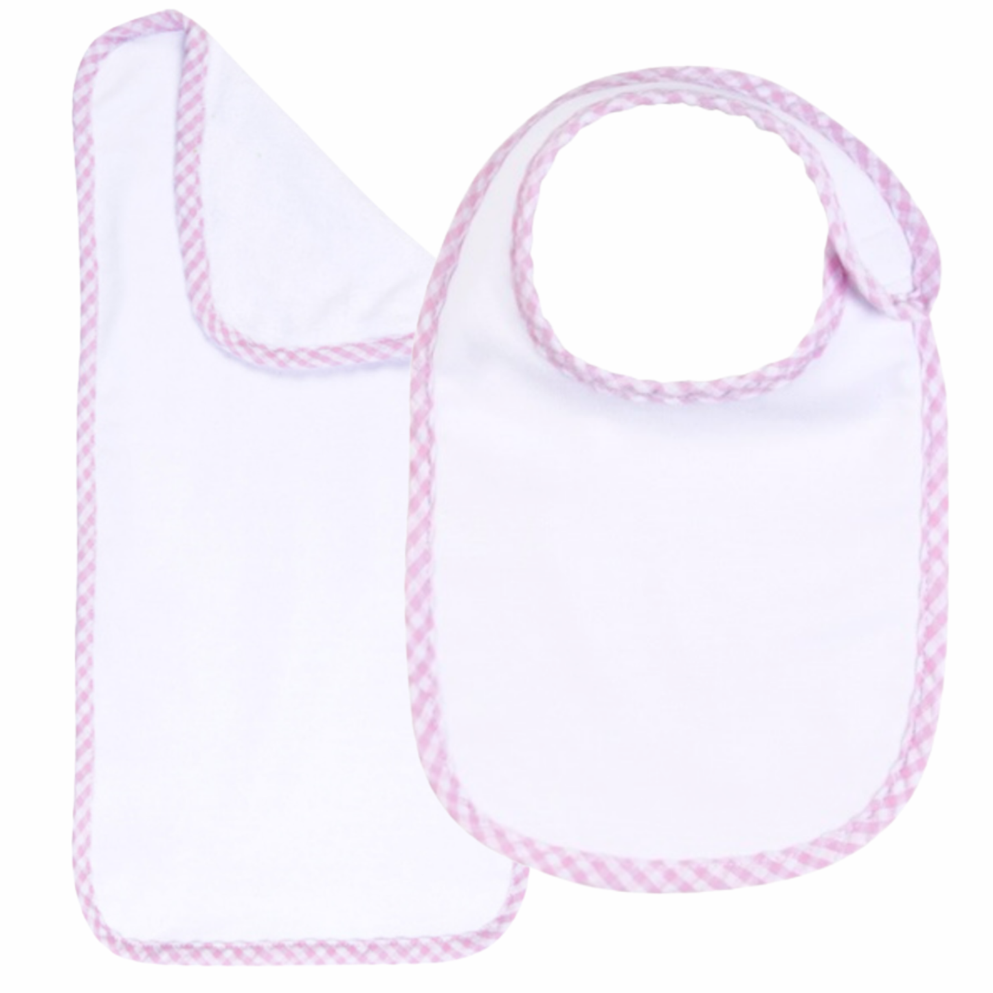 Gingham Border Bib & Burp Cloth (Pink)