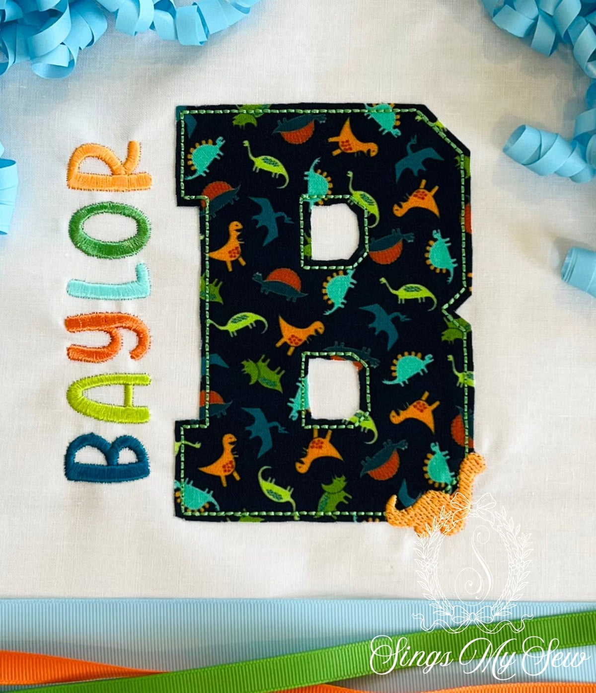 Dino Initial Applique Name Shirt