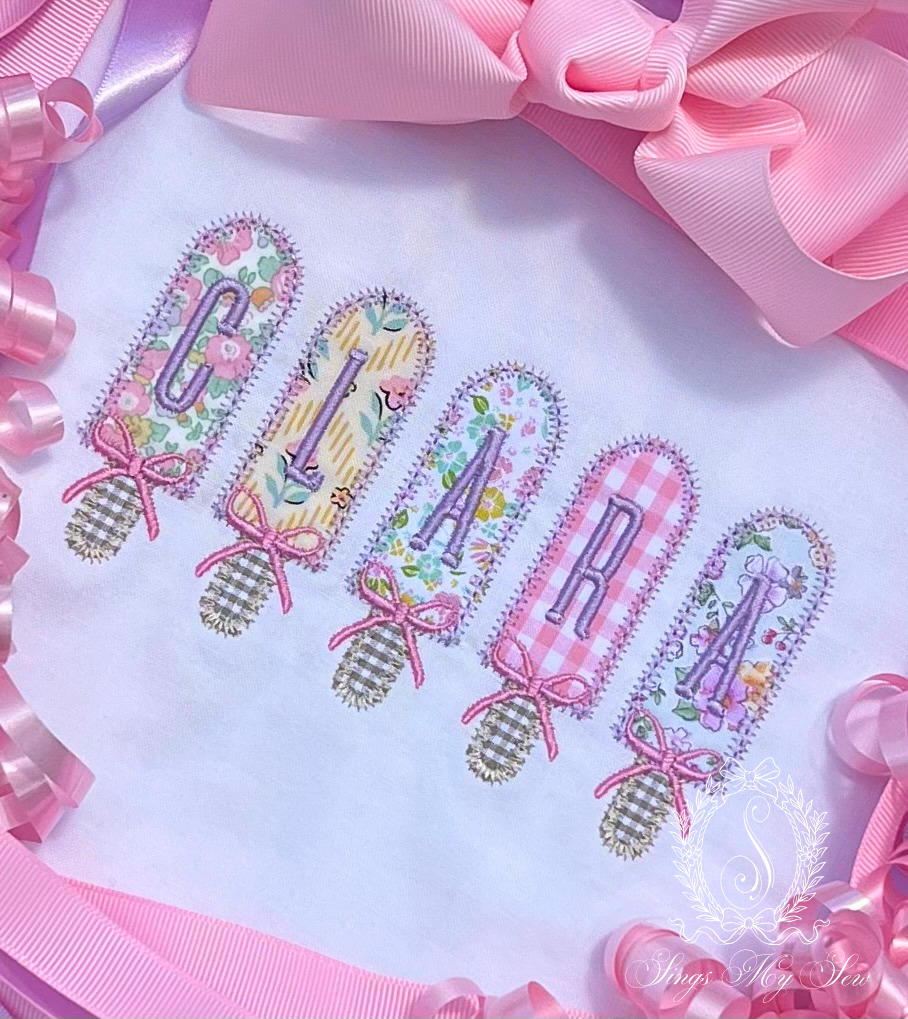 Popsicle Applique Name Puff Short Sleeve Shirt